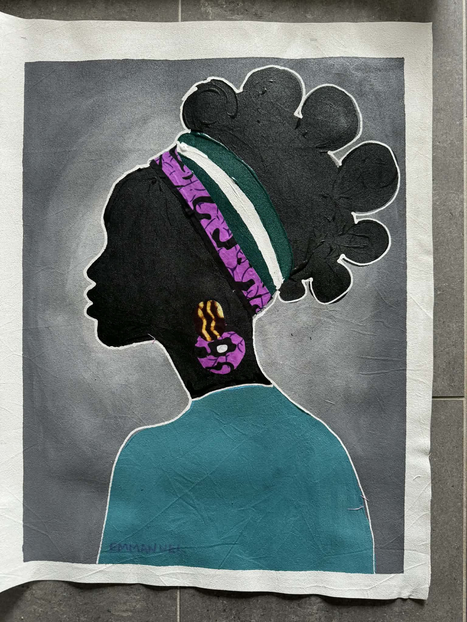 Emmanuels maleri (lærred med lidt stof på)