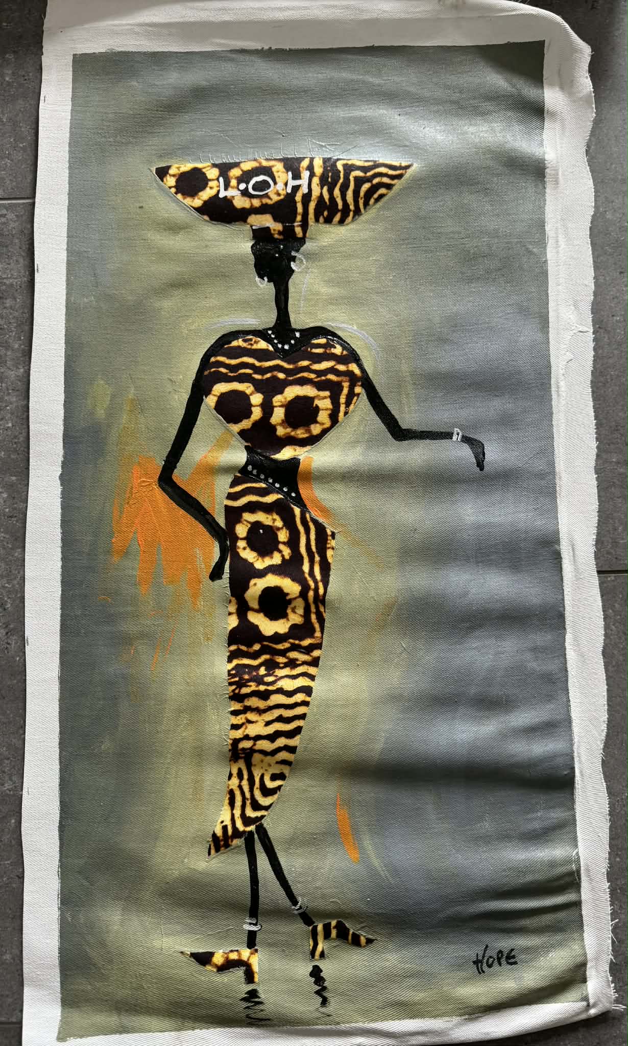 Hopes maleri (lærred med lidt stof på)